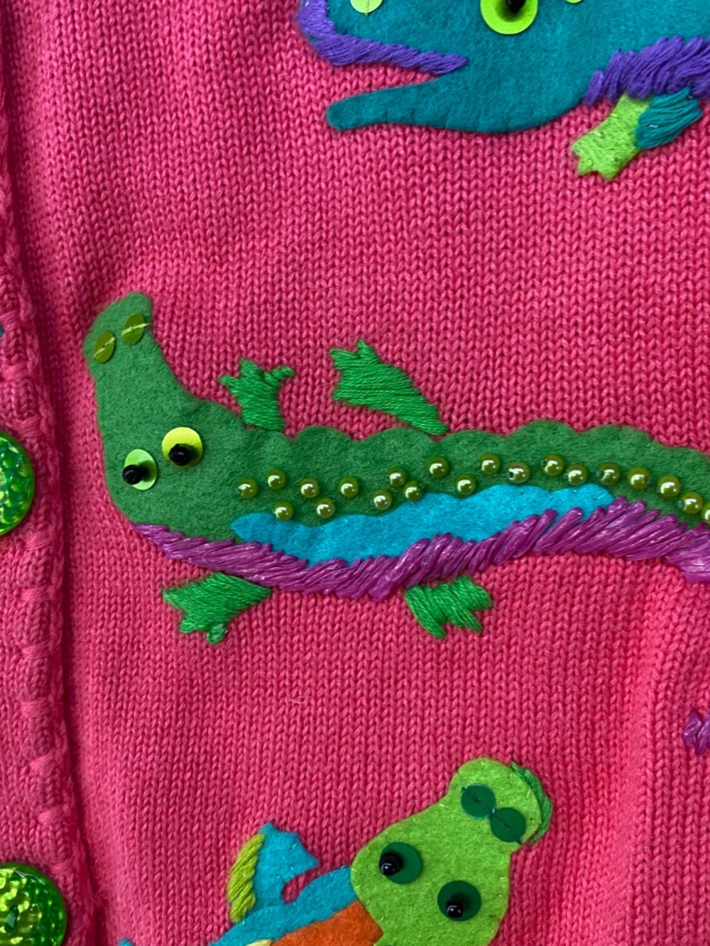 Vintage Michael Simon Cardigan S • Alligator Pink Beaded Embroidered • Art • 90s - Picture 2 of 8